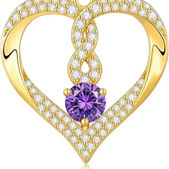 18k Gold Plated 925 Sterling Silver Infinity Heart Birthstone Pendant Necklaces